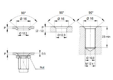 Receptacle installation dimensions for J255F
