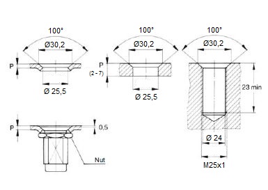 Receptacle installation dimensions for J151F