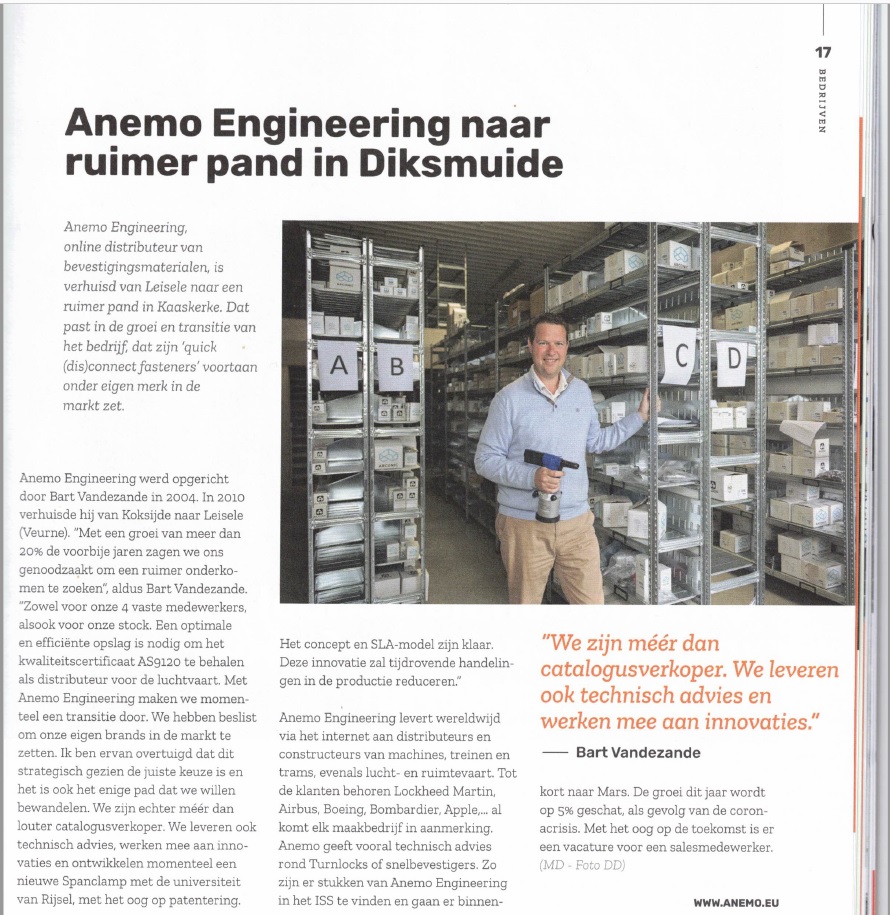 Anemo Engineering moves to a bigger warehouse article in Ondernemers