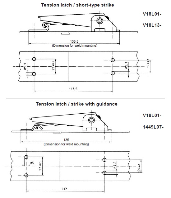 V18L Latch installation dimensions